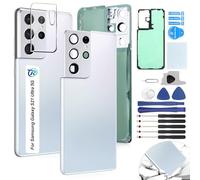 RongZy Replacement for Samsung Galaxy S21 Ultra 5G G998B Battery Back Glass Cover Compatible for Samsung Galaxy S21 Ultra 5G G998B Battery Door Back Cover Housing (Sliver) Black