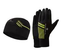 Ronhill Beanie Hat and Gloves set black fluo yellow running jogging RRP £ 26.00