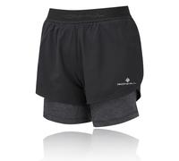 Ronhill Women's Tech Twin Running Short Colour: Rh-00217 Black/Charcoal Marl, Size: 14