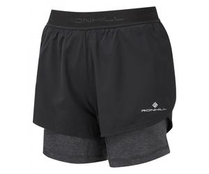 Ronhill Women's Tech Twin Running Short Colour: Rh-00217 Black/Charcoal Marl, Size: 14