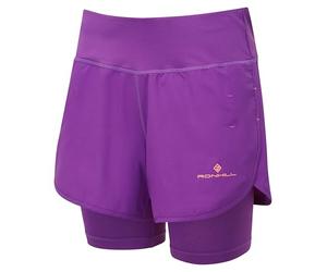 Ronhill Women's Wmn's Tech 4.5" Twin 2in1 Short, Grape Juice/Saffron, 14