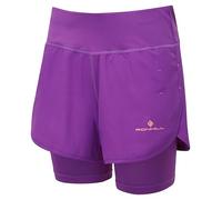 Ronhill Women's Wmn's Tech 4.5" Twin 2in1 Short, Grape Juice/Saffron, 16
