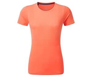 RONHILL Women's Wmn's Tech Marathon S/S Tee T-Shirt, Peach/Lemongrass, 10-12