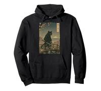 Ronin The Samurai Cat Cherry Blossom Ukiyo-e Manga Kanji Art Pullover Hoodie