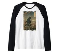 Ronin The Samurai Cat Cherry Blossom Ukiyo-e Manga Kanji Art Raglan Baseball Tee