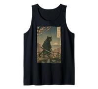 Ronin The Samurai Cat Cherry Blossom Ukiyo-e Manga Kanji Art Tank Top