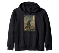 Ronin The Samurai Cat Cherry Blossom Ukiyo-e Manga Kanji Art Zip Hoodie