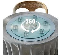 Roninkier Glass Lazy Susan for Tabletop: 50cm Large Round Clear Dining Table Rotating Tray Serving Plate with 6 Rotating Wheels, Heavy Duty Tempered Glass Centerpiece Turntable Silent & Smooth Spin