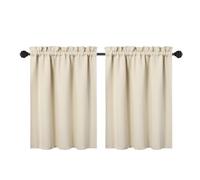 RONIPIC 2-Panel Blackout Short Curtains, Rod Pocket Cafe Tier Style, Strong Light Blocking & Room Darkening, Ideal for Bathroom, Small Windows & Kitchen, Easy to Install, Beige, 26“*30”*2