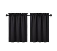 RONIPIC 2-Panel Blackout Short Curtains, Rod Pocket Cafe Tier Style, Strong Light Blocking & Room Darkening, Ideal for Bathroom, Small Windows & Kitchen, Easy to Install, Black, 26“*36”*2