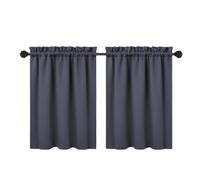RONIPIC 2-Panel Blackout Short Curtains, Rod Pocket Cafe Tier Style, Strong Light Blocking & Room Darkening, Ideal for Bathroom, Small Windows & Kitchen, Easy to Install, Dark Grey, 26“*24”*2