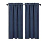 RONIPIC 2-Panel Blackout Short Curtains, Rod Pocket Cafe Tier Style, Strong Light Blocking & Room Darkening, Ideal for Bathroom, Small Windows & Kitchen, Easy to Install, Navy Blue, 26“*45”*2