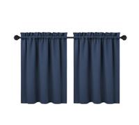 RONIPIC 2-Panel Blackout Short Curtains, Rod Pocket Cafe Tier Style, Strong Light Blocking & Room Darkening, Ideal for Bathroom, Small Windows & Kitchen, Easy to Install, Navy Blue, 26“*30”*2