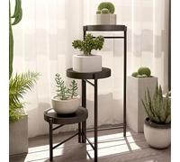 RONIPIC 3-Tier Metal Plant Stand, Rotatable Adjustable Angles for Different Pot Sizes, Rust-Resistant Spray Painted Surface, No Screws Needed, Perfect for Indoor Windowsills & Outdoor Patios, Black