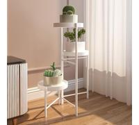 RONIPIC 3-Tier Metal Plant Stand, Rotatable Adjustable Angles for Different Pot Sizes, Rust-Resistant Spray Painted Surface, No Screws Needed, Perfect for Indoor Windowsills & Outdoor Patios, White