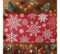RONIPIC Christmas Snowflake Doormat, Non-Slip Indoor Floor Rug, 40×60cm, Winter Festive Decor for Entrance Living Room Bedroom Kitchen, Xmas Home Decorative Mat, Red