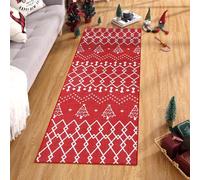 RONIPIC Festive Christmas Rug, Minimalist Christmas Tree Pattern, Red 100% Polyester (420Gsm) Chenille, TPR Washable Folding Backing, Ideal for Hallway/Kitchen/Bedroom, 60 * 230cm