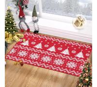 RONIPIC Festive Christmas Rug, Red Snowflake and Christmas Tree Design, Washable Non-Slip Soft Short Pile Carpet, Ideal As Doormat, Kitchen Mat, Bedroom/Bathroom Mat & Xmas Holiday Decor, 60 * 180cm
