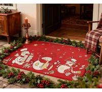 RONIPIC Festive Christmas Snowman Doormat, Non-Slip Welcome Mat with Rustic Holiday Design, Indoor/Outdoor Entrance Floor Mat for Farmhouse & Home Christmas Decor, 50 * 80cm, Red
