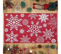 RONIPIC Festive Red Christmas Doormat - Anti-Slip with Printed Snowflakes | Washable Indoor Floor Mat, Ideal for Entryway, Kitchen, Bedroom & Xmas Decor, 40 * 60cm, Red