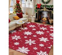 RONIPIC Washable Festive Christmas Area Rug, Snowflake & Boho Xmas Design,Red Velvet Carpet for Holiday Cheer, Coffee Table Accent, Dining Table & Bedroom Decor, 140 * 200 cm