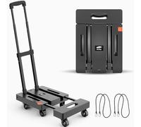 Ronlap Folding Hand Truck, 6 Wheels Fold Up Hand Cart with 2 Elastic Ropes, Portable 225KG Capacity Heavy Duty Luggage Cart, Utility Dolly Platform Cart for Car House Office Luggage Moving, Black