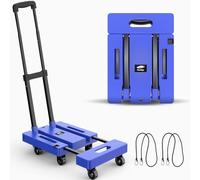Ronlap Folding Hand Truck，Heavy Duty Luggage Cart with 2 Elastic Ropes | Fold Up Hand Car, Portable 225KG Capacity， Utility Dolly Platform Cart for Car House Office Luggage Moving, Blue