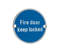 ronmongery Solutions® Fire Door Keep Locked 76mm Diameter Robust Safety Hardware for Timber and Metal Doors High-Use Compliance Fixing Included (Satin Stainless)