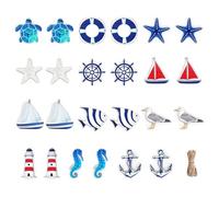 RONMOSNEA 24 Pieces Maritime Pendant Nautical Decoration, Maritime Decoration Set, Maritime Decorative Pendant Set, Starfish Boat Anchor, Lighthouse Fish Coconut Palm for Mini Fishing Net, Wall