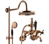 RONMX Exposed Shower System, BSS0361 Modern Rose Gold Shower Head Set, 9in/230mm Shower Faucet Sets Complete, Ceramic Handle Handheld, 180° Rotatable Bathtub Faucet, 59A Copper Mixing Valve