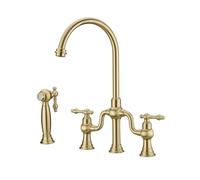 RONMX Kitchen Faucet with Side Sprayer, RKF0398 Antique Kitchen Sink Faucet, 4 Holes 2 Handle 8 Inch Centerset Kitchen Sink Mixer Taps for Kitchen Sinks, 59A Brass Kitchen Tap