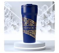 RONOCHI Premium Stainless Steel Travel Mug, Sophisticated Ornate Gold Colour Pattern That Makes a Bold and Modern Style Statement. (Blue, 18.0, Fluid Ounces).