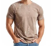 RONOMO Men's Round Neck Short Sleeved T-Shirt | Medium Elasticity | Soft and Breathable | Pre Shrunk Treatment| (SH Khaki XXXL)