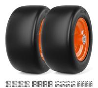 RONPOW 11x6.00-5 Flat Free Lawn Mower Tire and Wheel, 11x6x5 Solid Front Tires for Zero Turn Mower, 400Lbs Load, 3/4", 5/8" and 1/2" Bearings, 5.31"-7.71" Hub for Residential Commercial, 2Pack Orange