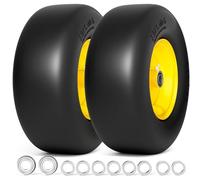 RONPOW 13x5.00-6 Flat Free Lawn Mower Tire and Wheel, 13x5x6 Solid Front Tires for Zero Turn Mower, 500Lbs Load, 3/4" & 5/8" Bearing, 4.2"-6.2" Hub for Residential Commercial Lawn, 2Pcs Yellow