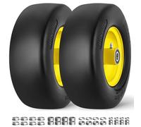 RONPOW 13x5.00-6 Flat Free Lawn Mower Tire and Wheel, 13x5x6 Solid Front Tires for Zero Turn Mower, 500Lbs Load, 3/4", 5/8" and 1/2" Bearings, 4.33"-6.73" Hub for Residential Commercial, 2Pack Yellow