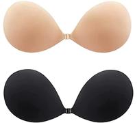 Ronronner 2-Pack Invisible Silicone Bra, Adhesive Bra, Sticky Bra Covers Backless Silicone Bra, Women's Night Festivals for Comfortable Reusable Bra, Black+Nude, M