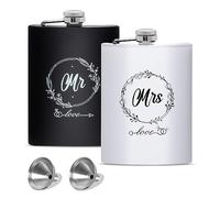 RONRONS 2 Pieces Mr and Mrs Hip Flask, Reusable Stainless Steel Pocket Flask Set with Funnel Engagement Gifts for Couples, Refillable Liquor Whiskey Container for Newlywed Wedding Party