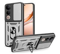 RonRun Case for Vivo V50 Lite 5G / 4G, Ultra Slim TPU+PC 360° Rotatable Stand & Slide Camera Cover, Magnetic Car Mount Compatible, Shockproof Scratch Resistant Phone Protective Case,Silver