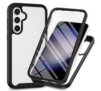 RonRun Kompatibel mit Samsung Galaxy S24 FE Hülle, 360° Grad vollschutz Stoßfest Handyhülle Transparent Hülle Silikon Bumper Cover mit eingebautem Displayschutz Schwarz