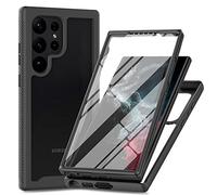 RonRun Kompatibel mit Samsung Galaxy S25 Ultra Hülle, 360° Grad vollschutz Stoßfest Handyhülle Transparent Hülle Silikon Bumper Cover mit eingebautem Displayschutz Schwarz