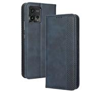 RonRun Motorola Moto G72 Case, PU Leather Folio Mobile Phone Case with Silicone Shockproof Protective Cover and Credit Card Slots and Flip Stand Compatible for Motorola Moto G72, blue