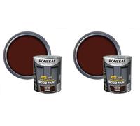 Ronseal 10 Year Weatherproof 2-in-1 Wood Paint Dark Oak Gloss 750ml (Pack of 2)