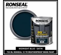 Ronseal 38788 10 Year Weatherproof Wood Paint Midnight Blue Satin 750Ml