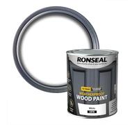 Ronseal 10 Year Weatherproof Wood Paint - Satin - White - 750ml | Exterior coating for timber surfaces with primer-free application, rain resistance after 1 hour and long-term protection.