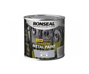 Ronseal 39188 Direct To Metal Paint Steel Grey Satin 250Ml