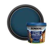 Ronseal 5 Year Fence Life+ Midnight Blue Matt Exterior Shed & Fence Protector Wood Paint, 5L Tub