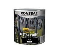 Ronseal Direct to Metal Paint Black Satin 2.5L | Water-based coating for ferrous surfaces with primer-free application, 30-minute shower resistance and 8m²/L coverage.