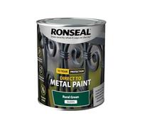 Ronseal Direct to Metal Paint Rural Green Gloss 750ml | Water-based coating for ferrous substrates with direct-to-rust application, corrosion resistance and 8m²/L coverage.
