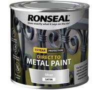 Ronseal Direct To Rust Metal Wood PVC Paint Interior Exterior Silver Satin 250ml